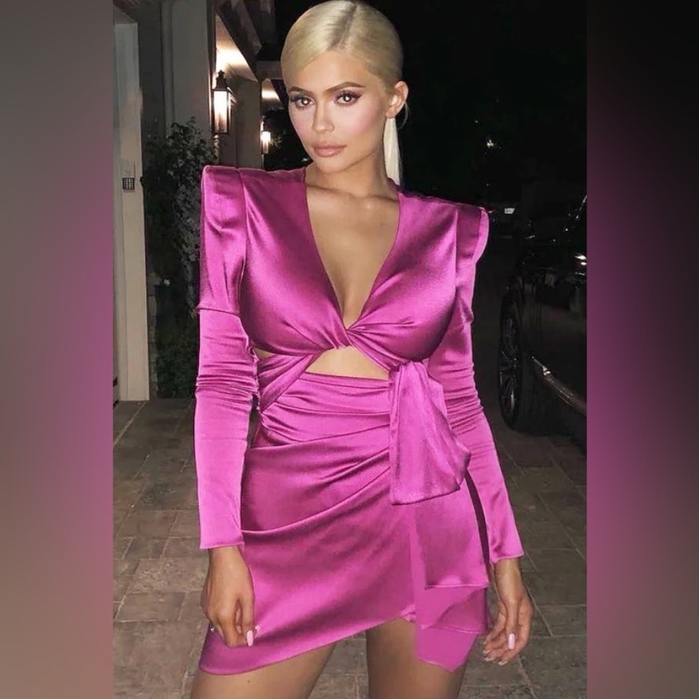 Hot Pink mini dress, bandeau top, S, custom made copy of Kylie Jenner dress Sexy